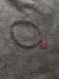 Rosette pearl and pink crystal bracelet with pearl heart charm
