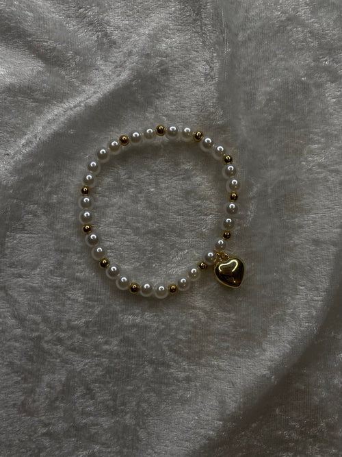 With Love pearl and pink bead bracelet with pink heart charm